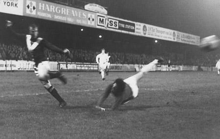 14/02/75 - York City 1, Nottingham Forest 1: Jimmy Seal takes the ball 'round Forest 'keeper John Middleton to score City's goal with a well placed shot from a narrow angle after George Lyall's back-pass went astray.
