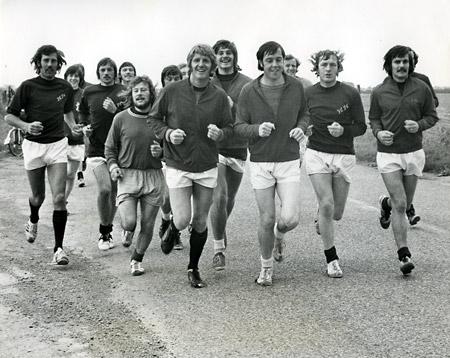 13/07/74 - York City players out on the first training stint preparing for the start of the new season. They were seen here running on Wigginton Road.