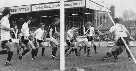 18/10/75 - York City 1, Bristol City 4: Barry Swallow gasps as his shot rebounds from 'keeper Cashley.