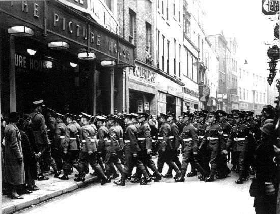 Soldiers march into The Picture House in Coney Street, in 1937. The building was later occupied by Woolworth's, and is now a Boots store.