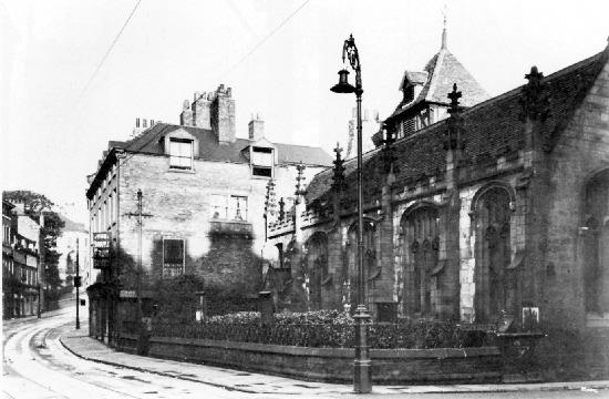 St John's Church, Micklegate, photographed in the early 1930s by Dr William Arthur Evelyn, before its churchyard was removed to widen the street. The building now houses the Tiger 10 bar (previously The Parish).