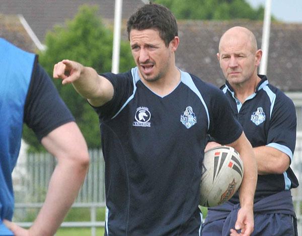 York City Knights  player-coach Chris Thorman at a recent training  session, with his assistant Mick Cook, right