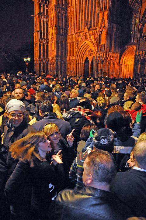 Crowds outside York Minster on New Year’s Eve
