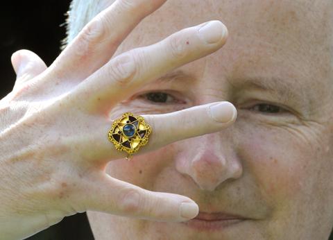 Metal Detectorist Michael Greenhorn with the sapphire ring.
