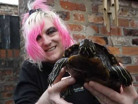 Stevie Ze Suicide with the turtle he found in the River Foss