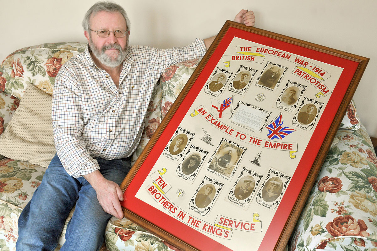 York Press: Michael Calpin at his home in Borrowby with a pictorial record of his family's exploits during the First World War, presented to his family by the Lord Mayor of York