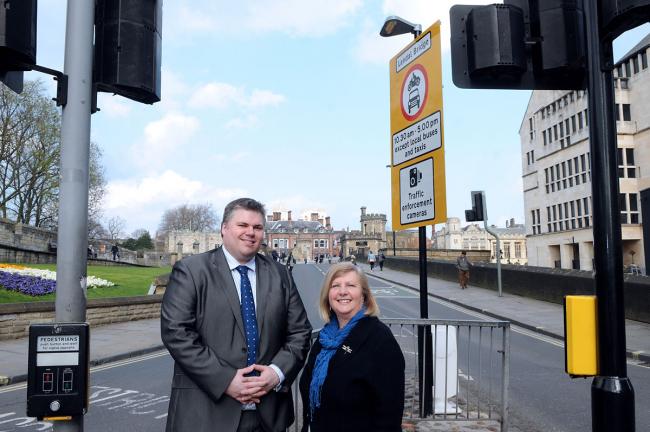 Councillors Chris Steward and Ann Reid at Lendal Bridge. A Government inspector now says fines should not have been imposed on drivers