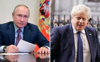 Photo shows Russian President Vladimir Putin, left (via AP/PA), and Prime Minister Boris Johnson, right (via PA).