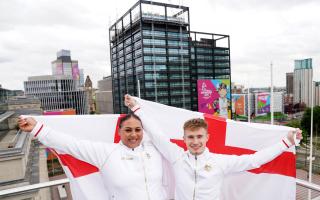 England flagbearers Emily Campbell (left) and Jack Laugher (right) ahead of the Commonwealth Games in Birmingham. Picture: Tim Goode/PA Wire