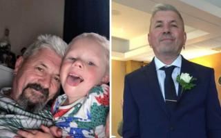 York biker Neil Bushby, who has died after a crash near Sherburn in Elmet, pictured right, and left, with his grandson Freddie