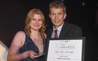 Hannah Langford with York College & University Centre chair of governors Ian Looker receiving the Governors’ Award at the College’s 2022/23 Annual REACH Awards