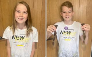 Theo Davitt before and after cutting his hair off for charity