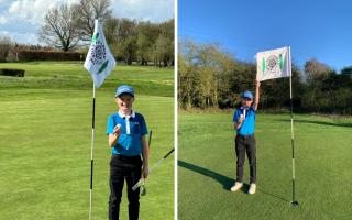 Oliver Holmes, aged 11, after scoring first hole in one at Fulford Golf Club