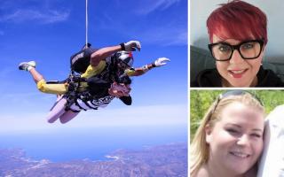 Sarah Moore, top right, is doing a charity skydive for Macmillan in honour of her friend Suzie  Garner, bottom right, who has terminal cancer