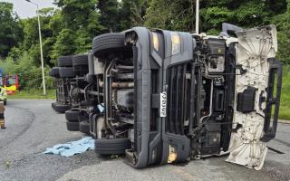 The lorry overturned on the A1M in North Yorkshire