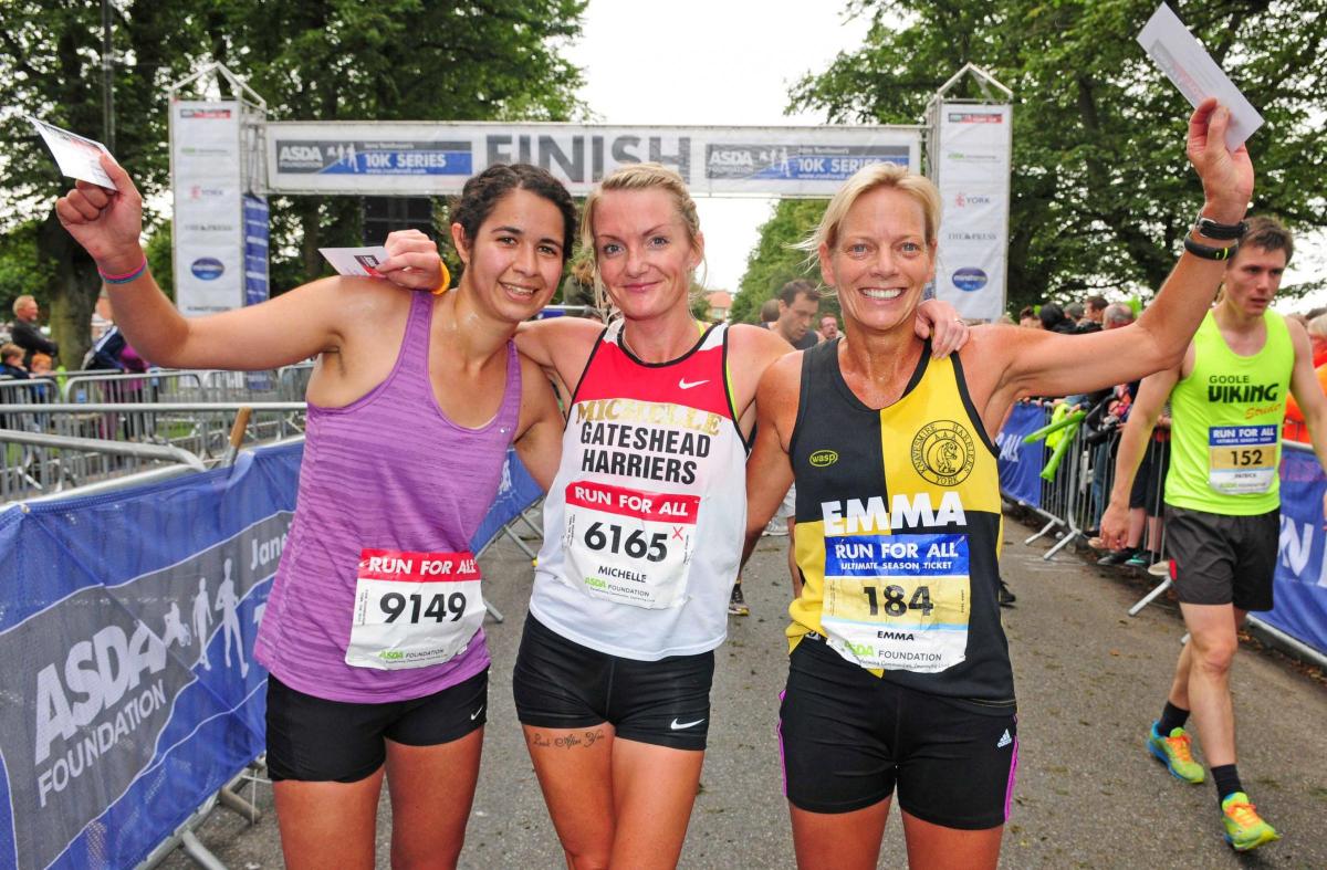 York 10K run for all.  The first 3 female finishers, Leila Armoush (second) Michelle Nolan (first) and Emma Yates (third).
Picture: Anthony Chappel-Ross
