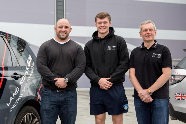 MENTORING: Lewis Wilson, centre, received wise words on his way to stardom from former England rugby union player David Flatman, left, and ex-Olympic cyclist Bryan Steel, right