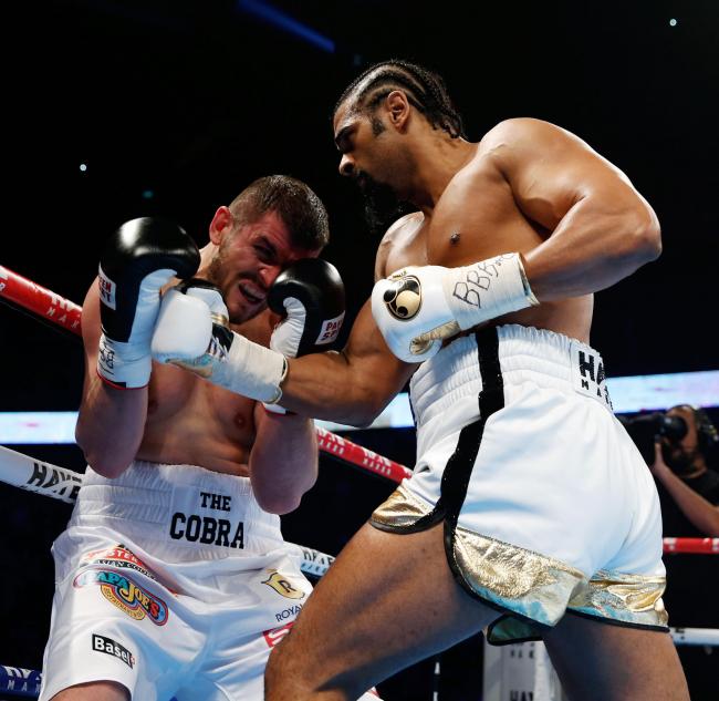 David Haye (right) and Arnold Gjergjaj during the Heavyweight contest at the O2 Arena, London