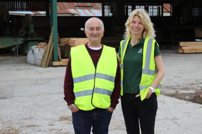 Tony Robinson, presenter of Coast To Coast, with Emma Woods, owner of Duncombe Sawmill