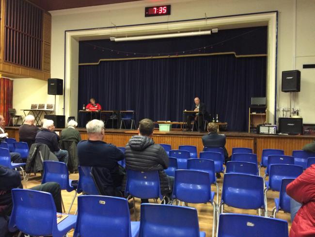 CENTRE STAGE: York City Supporters Trust chairman John Lacy addresses the members at last night's Millthorpe School special general meeting