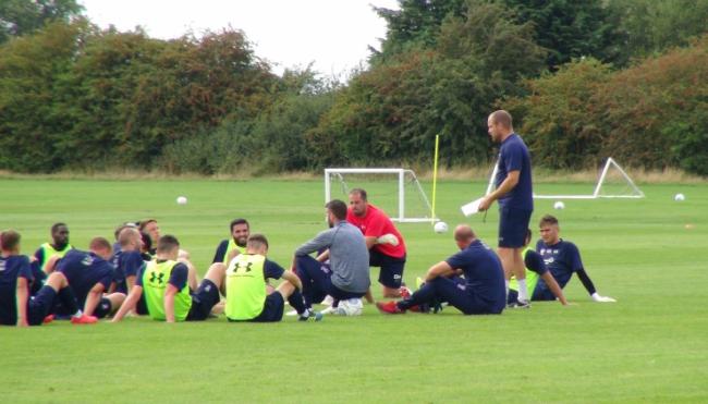 NEW CHAPTER: Caretaker manager Sam Collins addresses York City's players at the club's Wigginton Road training ground. Picture courtesy of York City Football Club