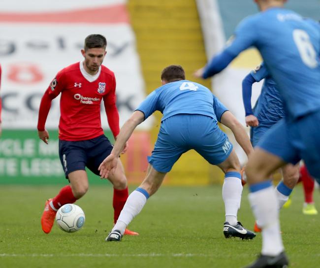 FAREWELL OUTING: Liam Agnew in action for York City during his last match at Stockport before returning to parent club Harrogate Town. Picture: Gordon Clayton