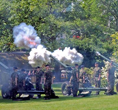Gun salute at Museum Gardens marking the official birthday of HM Queen. Picture: Paul R Thompson