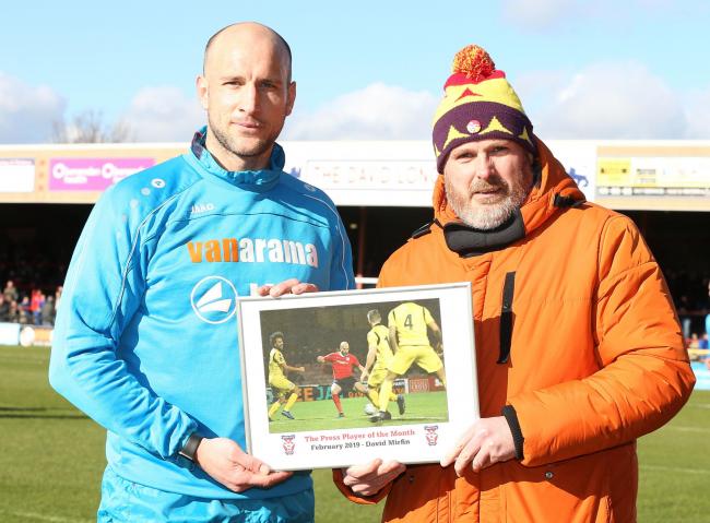 PRIZED SIGNING: On-loan Mansfield defender David Mirfin won The Press Player of the Month award for February after playing his first games in 14 months. He received the accolade from City fan and Press reader Michael Miles. Picture: Gordon Clayton