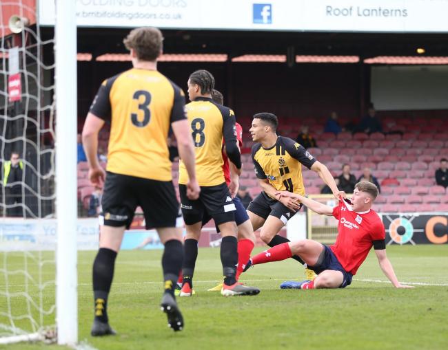 HAPPY TO BE PICKED UP: Teenage defender Jasper Moon, pictured on his senior debut for York City against Southport, has been delighted to be given a chance to get used to the physical side of men's football during his loan spell from Barnsley. Picture:
